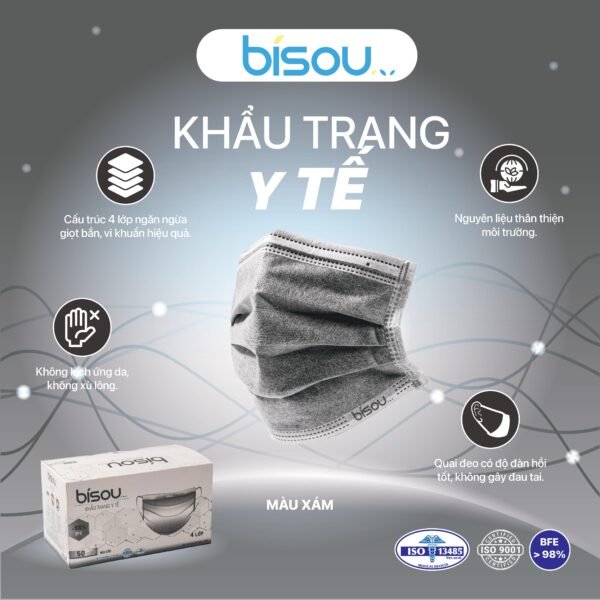 Khẩu Trang Y Tế 4 Lớp Màu Xám