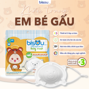 Khẩu Trang Em Bé Hình Gấu Màu Trắng