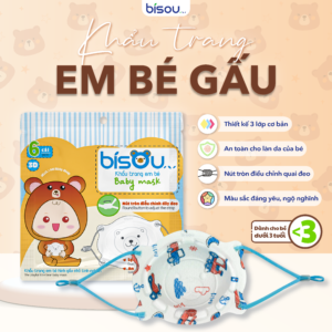Khẩu Trang Em Bé Hình Gấu Họa Tiết Xe