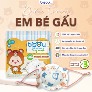 Khẩu Trang Em Bé Hình Gấu Họa Tiết Gấu