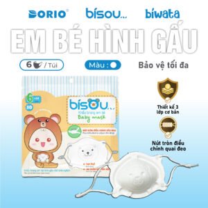 Khẩu Trang Em Bé Hình Gấu Màu Trắng