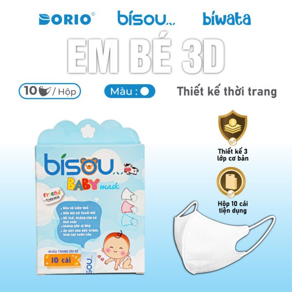 Khẩu Trang Em Bé 3D Màu Trắng