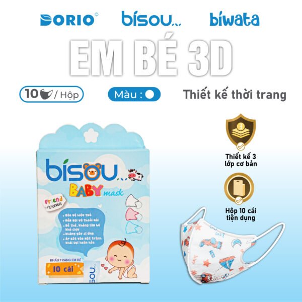 Khẩu Trang Em Bé 3D Màu Trắng - Hình ảnh 4