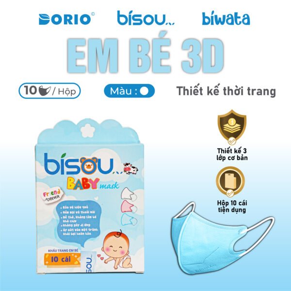 Khẩu Trang Em Bé 3D Màu Trắng - Hình ảnh 2