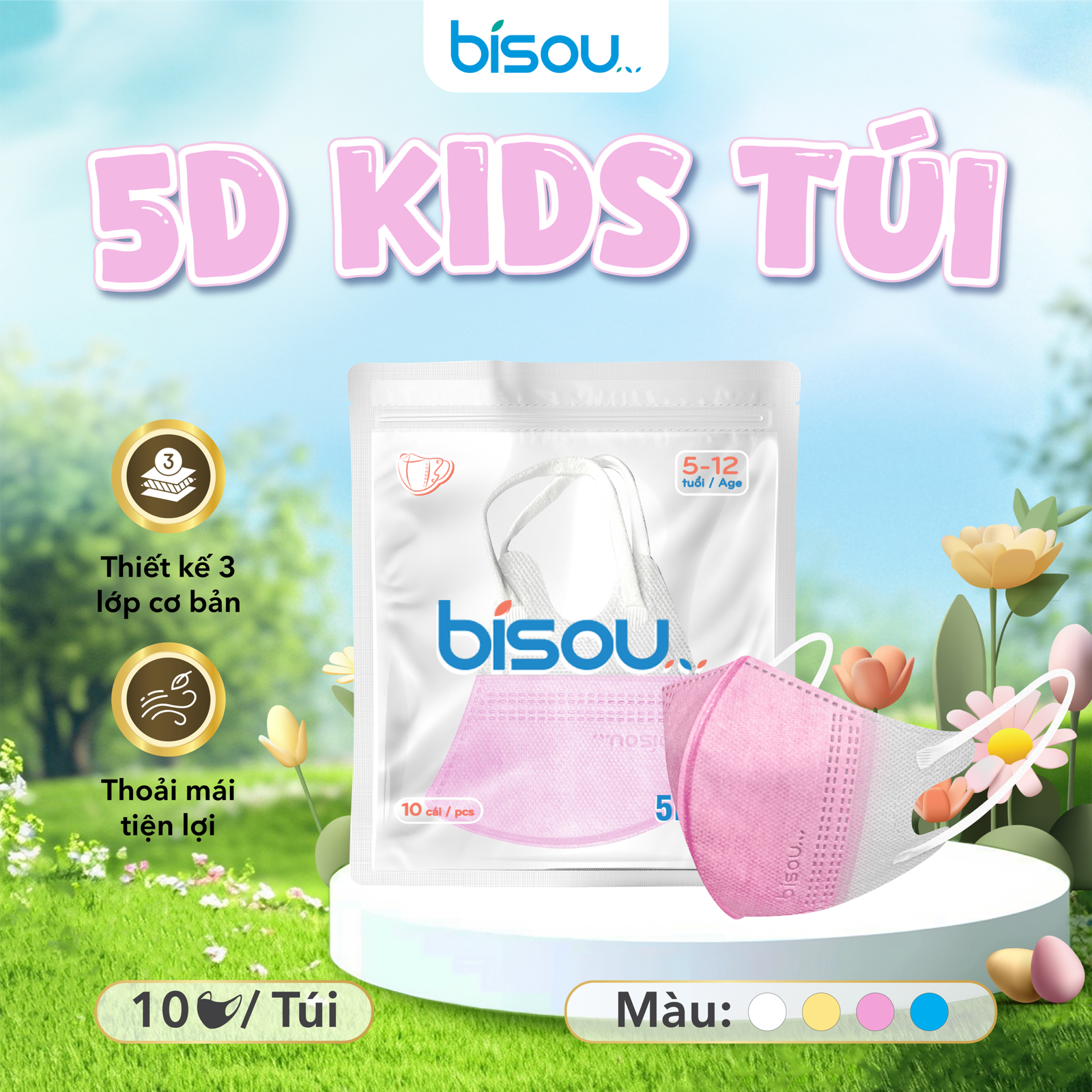 Khẩu Trang Cao Cấp 5D Kids Túi Màu Hồng