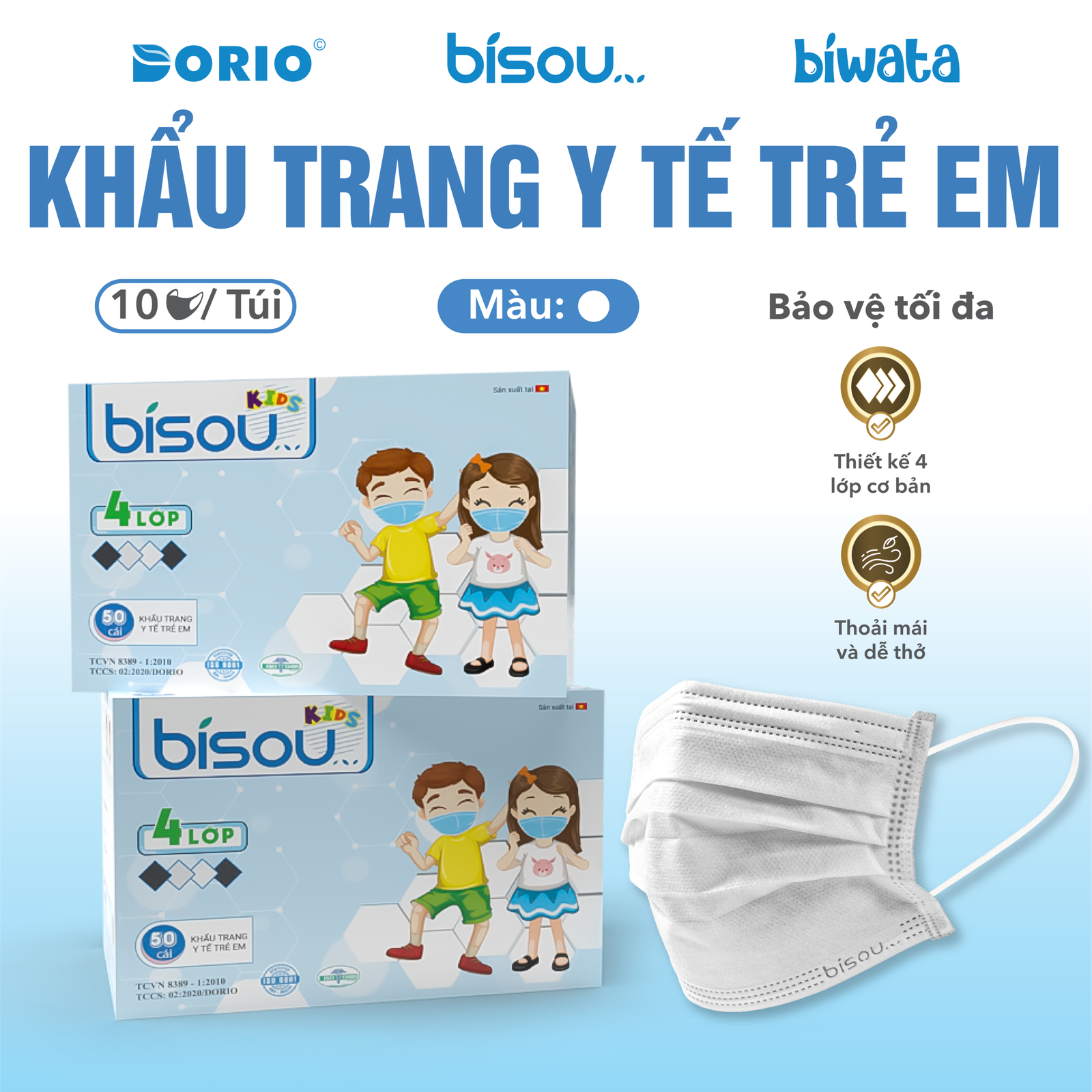 Khẩu Trang Y Tế Trẻ Em Màu Trắng